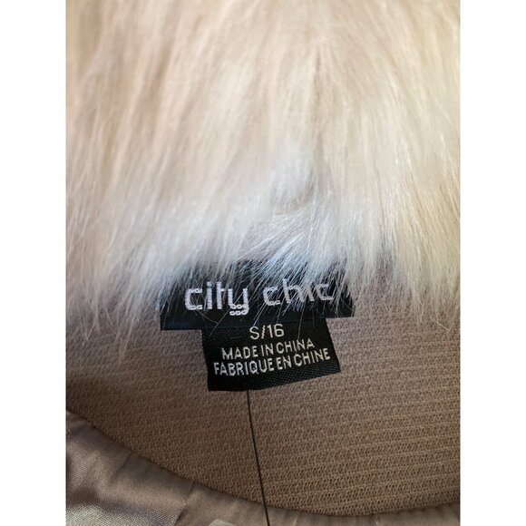 City Chic 'Make Me Blush Coat" Stone Plus Size 16 Faux Fur Collar Belted NWT - Picture 10 of 13